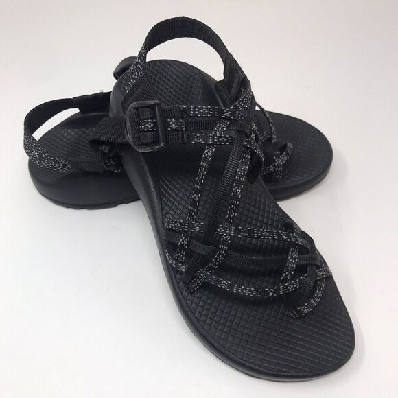 CHACO Cloud Black White Black Strappy ZX/2 Toe Loop Women's Sandals Size 7 - Picture 10 of 12